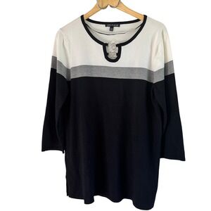 Cable & Gauge Color Block Sweater Knit Top Keyhole Detail XL‎